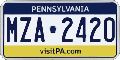 PA license plate MZA2420