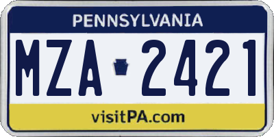 PA license plate MZA2421