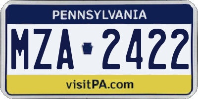 PA license plate MZA2422