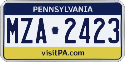 PA license plate MZA2423