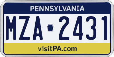 PA license plate MZA2431