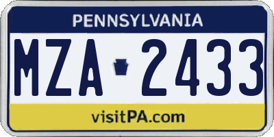 PA license plate MZA2433