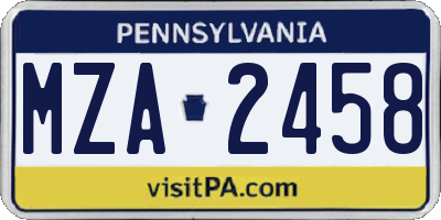 PA license plate MZA2458