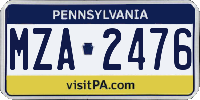 PA license plate MZA2476