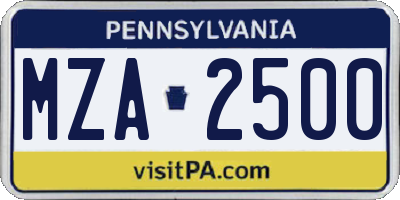 PA license plate MZA2500