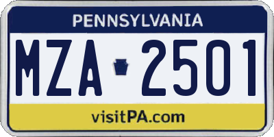 PA license plate MZA2501