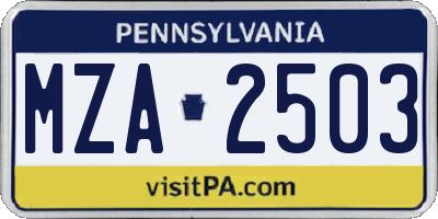 PA license plate MZA2503