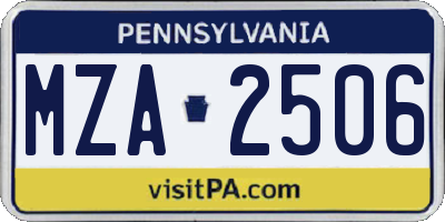PA license plate MZA2506