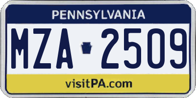 PA license plate MZA2509
