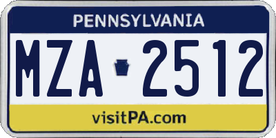 PA license plate MZA2512