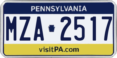 PA license plate MZA2517