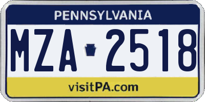 PA license plate MZA2518