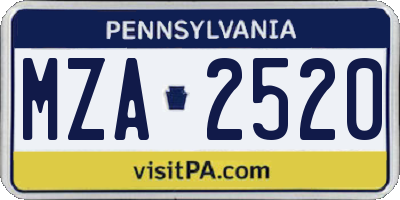 PA license plate MZA2520
