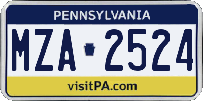 PA license plate MZA2524