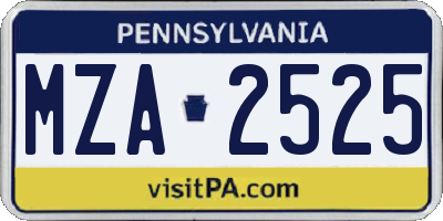 PA license plate MZA2525