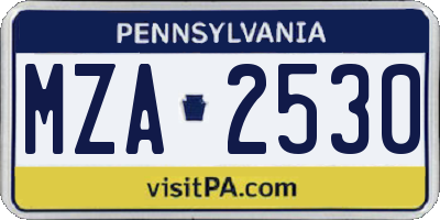 PA license plate MZA2530