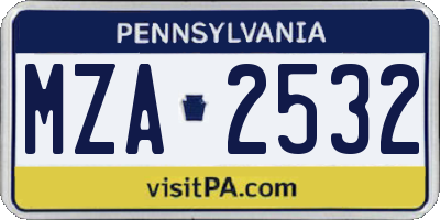 PA license plate MZA2532