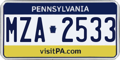 PA license plate MZA2533