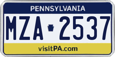 PA license plate MZA2537