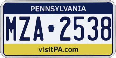 PA license plate MZA2538