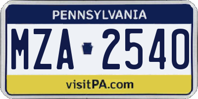 PA license plate MZA2540