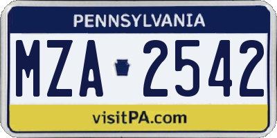 PA license plate MZA2542