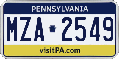 PA license plate MZA2549