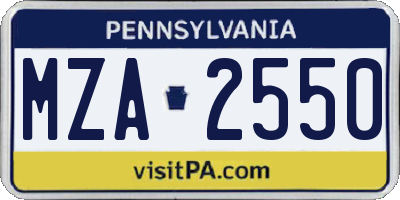 PA license plate MZA2550
