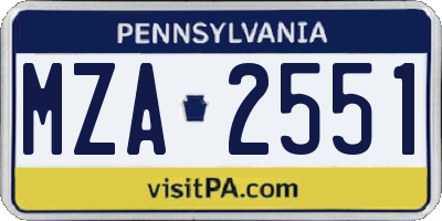PA license plate MZA2551