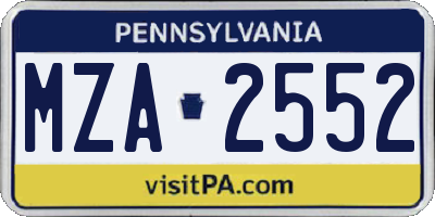 PA license plate MZA2552