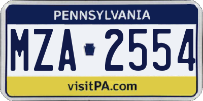 PA license plate MZA2554