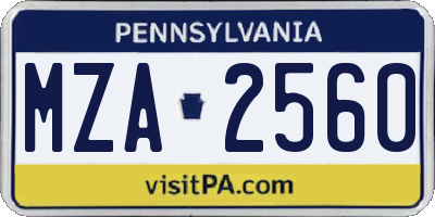 PA license plate MZA2560