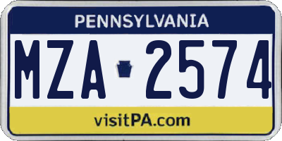 PA license plate MZA2574