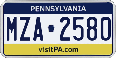 PA license plate MZA2580