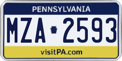 PA license plate MZA2593