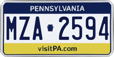 PA license plate MZA2594