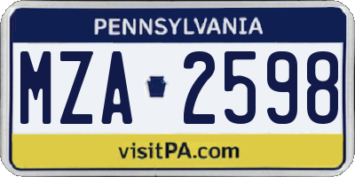 PA license plate MZA2598