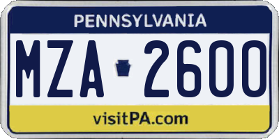 PA license plate MZA2600