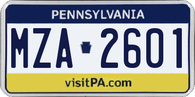 PA license plate MZA2601