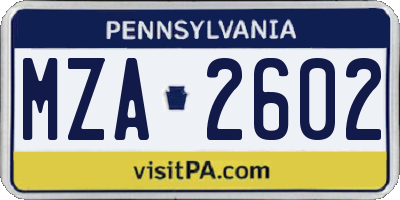 PA license plate MZA2602