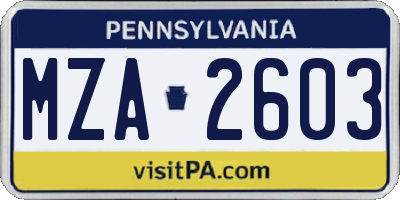 PA license plate MZA2603