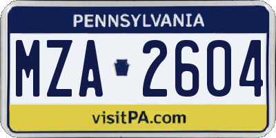 PA license plate MZA2604