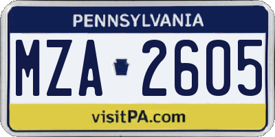 PA license plate MZA2605