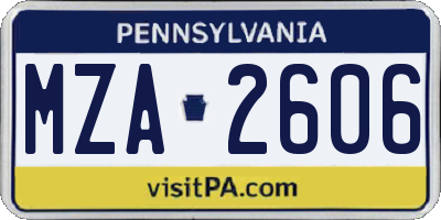 PA license plate MZA2606