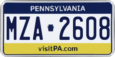 PA license plate MZA2608