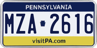 PA license plate MZA2616