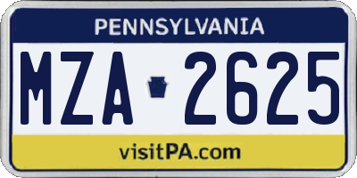 PA license plate MZA2625