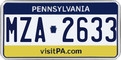 PA license plate MZA2633