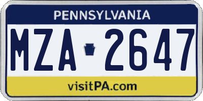 PA license plate MZA2647