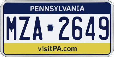 PA license plate MZA2649